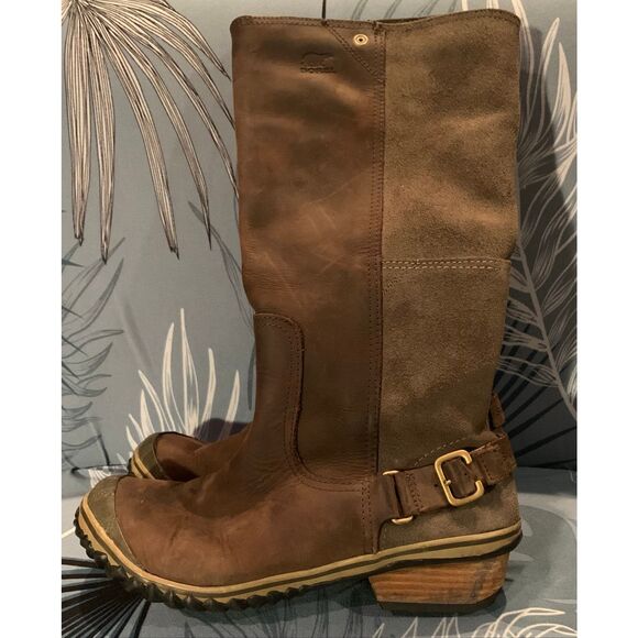 Sorel Slimboot Leather Suede Western Waterproof Tall Riding Boots sz 9.5 - Picture 1 of 11